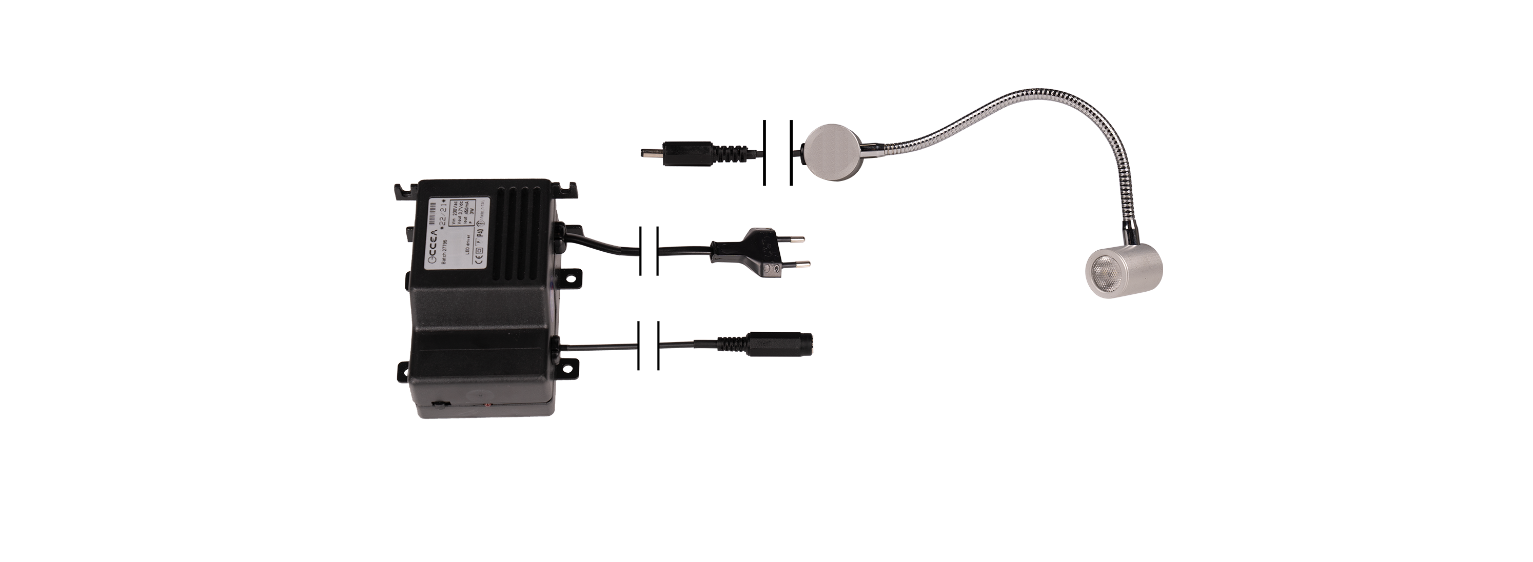 KIT LED, 2 W, Driver Esterno 230 Vac, IP40, 40°, 5000K 3STEP MacAdam, Cavo Europlug + 2.5 mm DC power socket 2 m