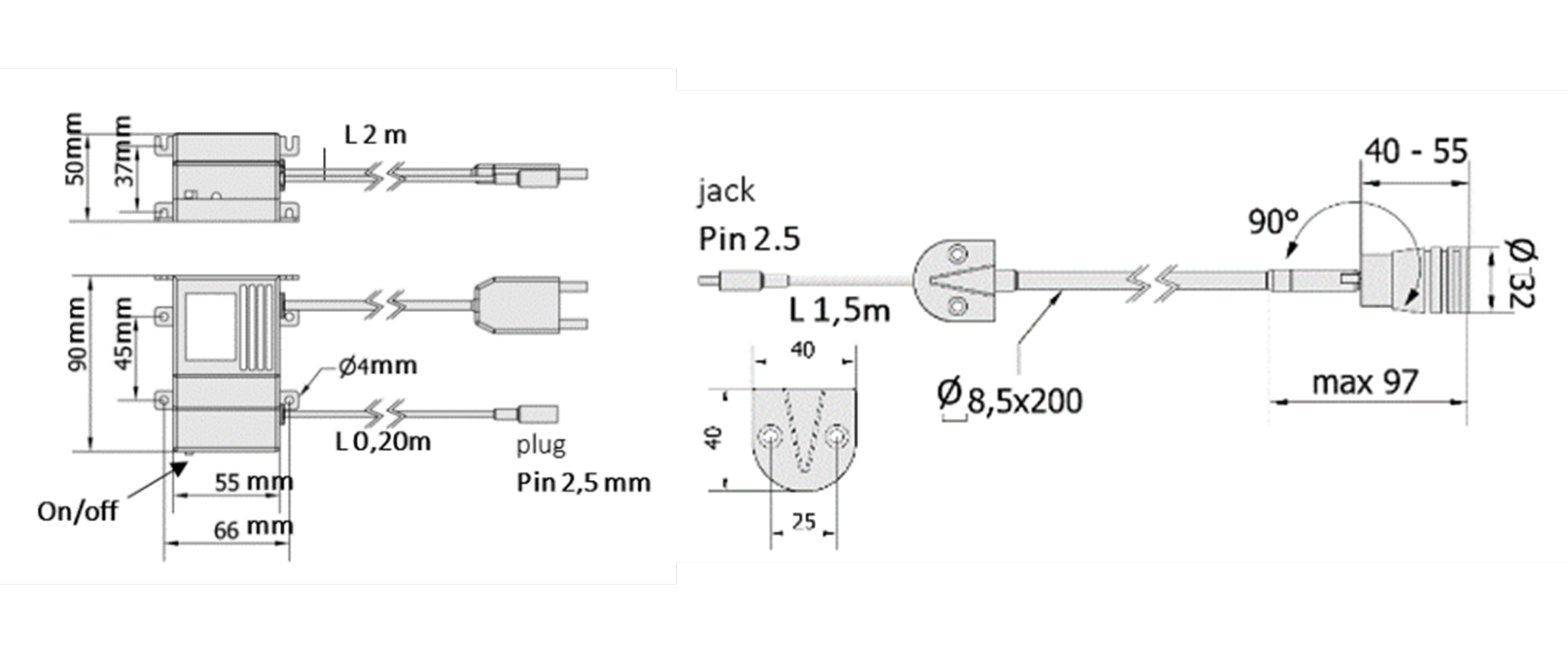 K32LED3W — Dimensioni
