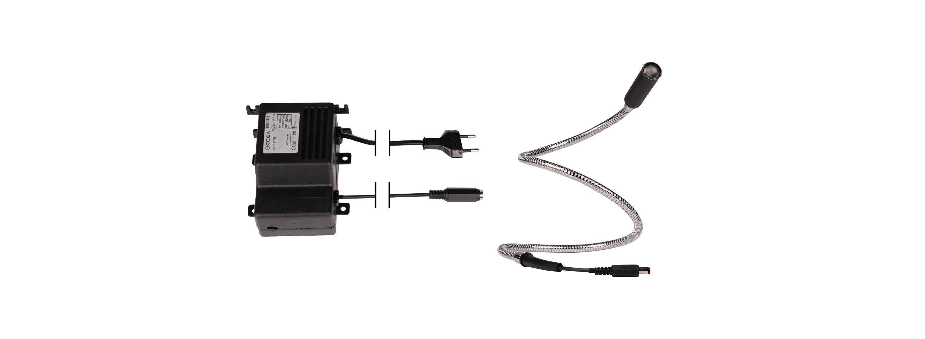 KIT LED, 3 W, Driver Esterno 230 Vac, IP40, Regolabile 15°÷100°, 5000K 3STEP MacAdam, Cavo Europlug + 2.5 mm DC power socket 2 m